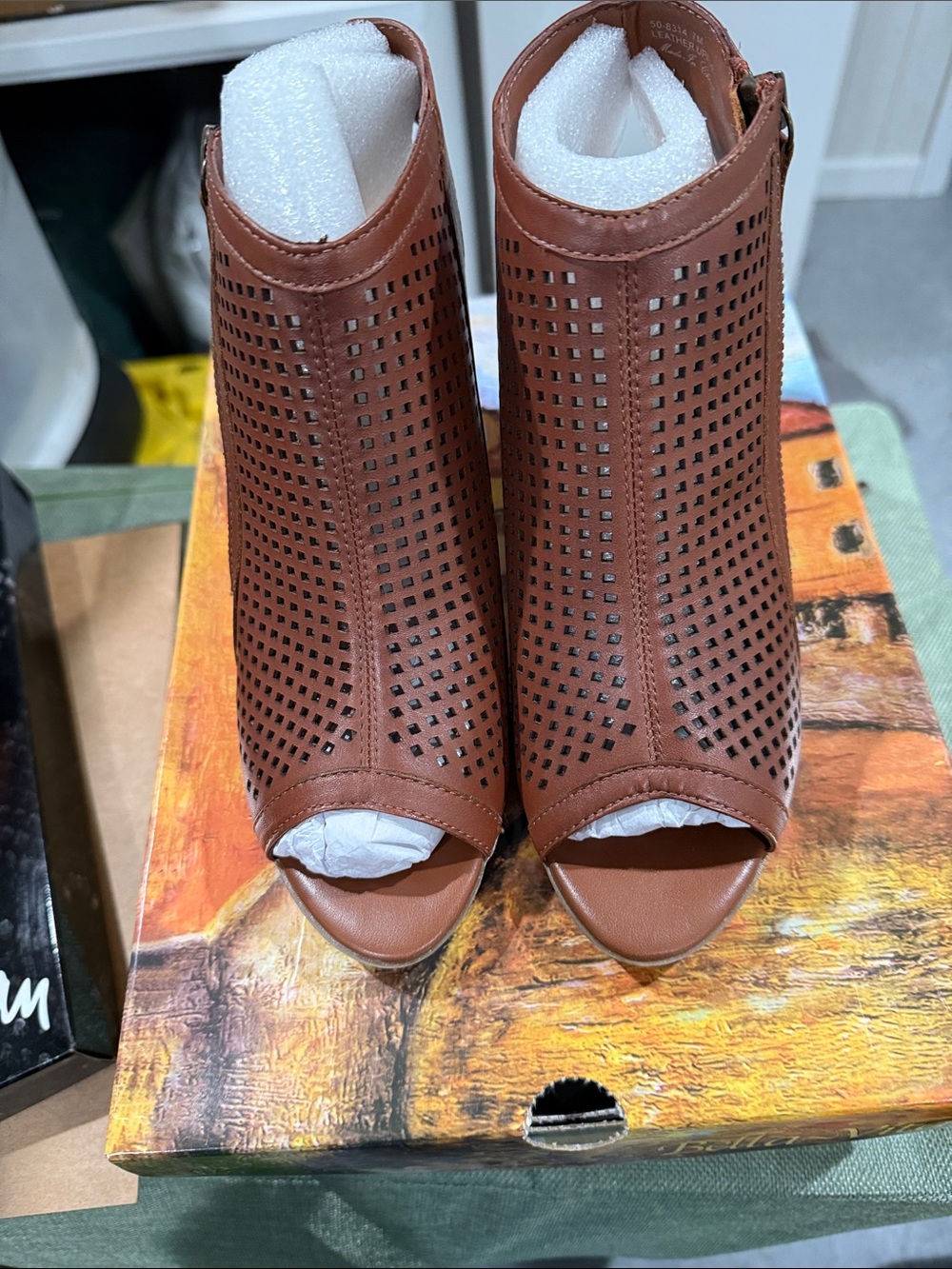 Bella Vita Brown Perforated Peep-Toe Mules